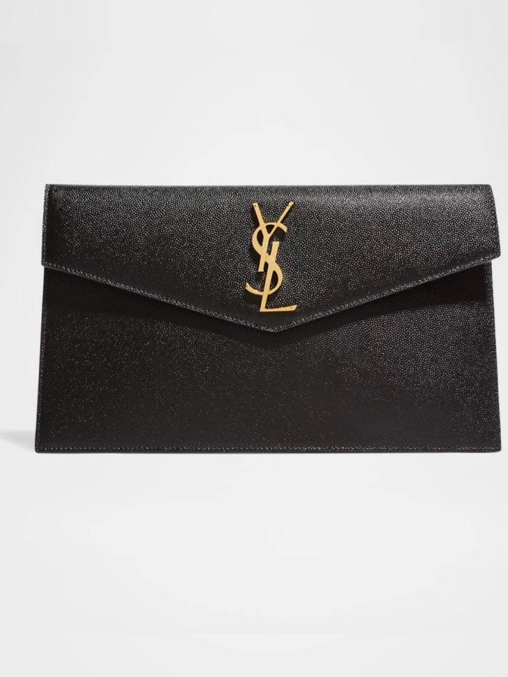 Saint Laurent Navy Blue Leather Envelope Clutch with Gold YSL Emblem